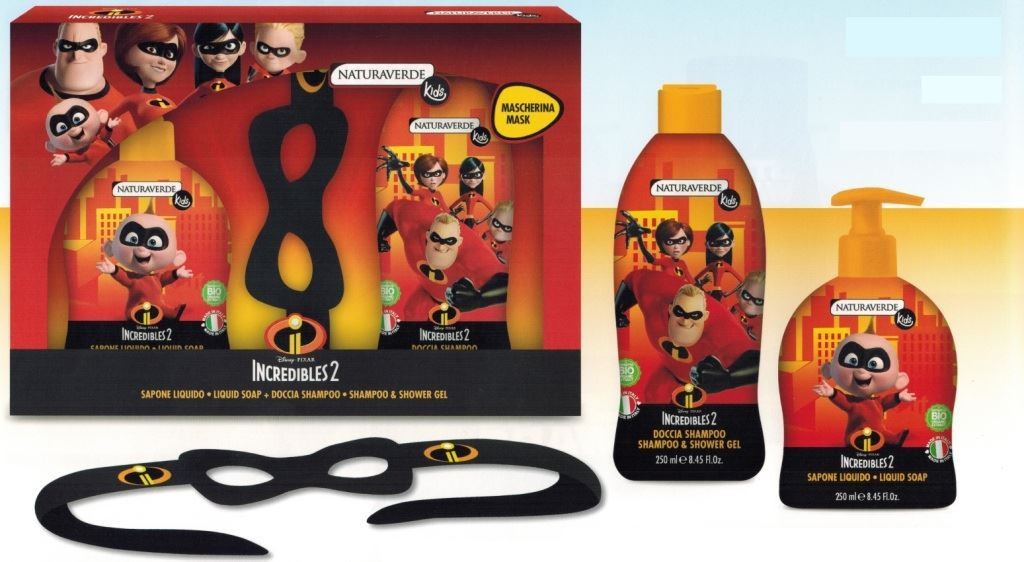 Incredibles 2 Conf. Sapone Liquido 250 ml & Doccia Shampoo 250 ml & Maschera in Feltro