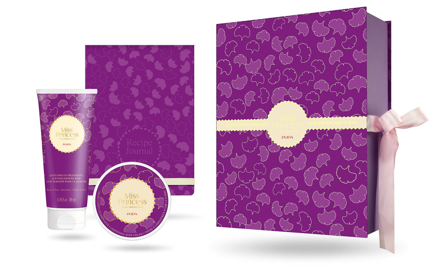 Pupa Kit Miss Princess Medium 1 Rose Petals Latte Doccia + Crema Corpo Illuminante + Taccuino Elegante