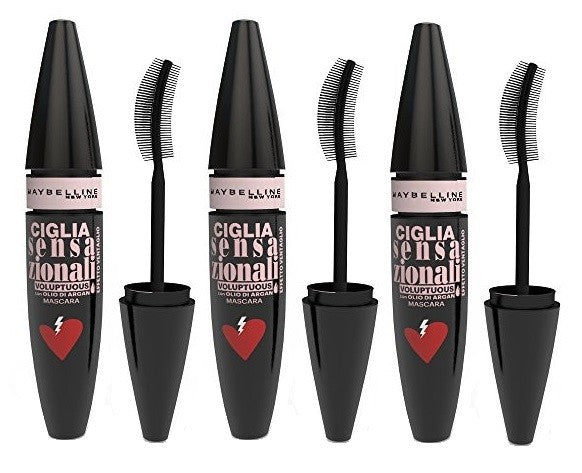 Set Da 3 pz Maybelline Mascara Ciglia Sensazionali Voluptuous Nero 9.5 ml