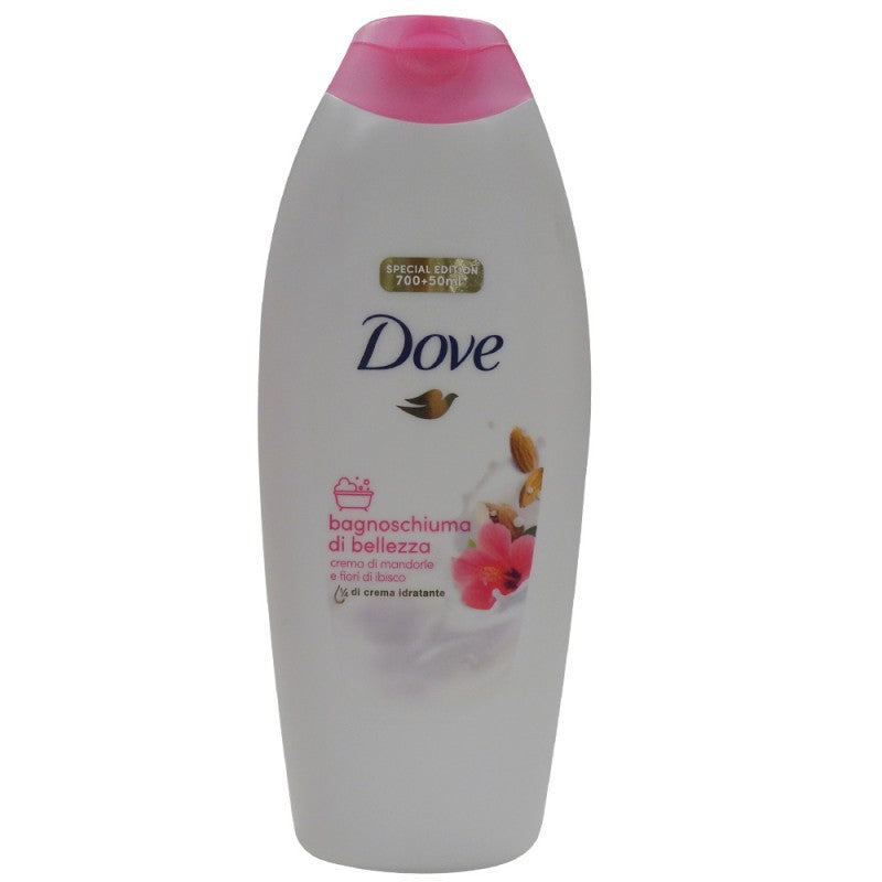 DOVE Bagnodoccia 750 ml. Piacere Avvolgente Crema di Mandorla e Fiori di Ibisco
