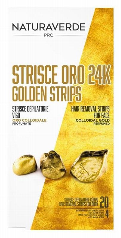 Naturaverde Pro Strisce Depilatorie Oro 24K Viso 20 pz + 4 Salviette Post Depilazione