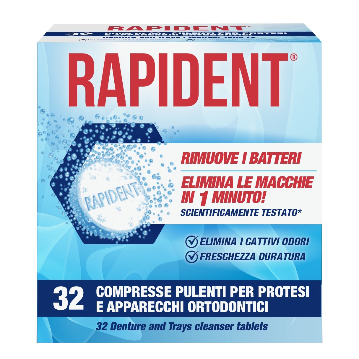 Rapident 32 Compresse Pulenti Protesi Rimuove i Batteri