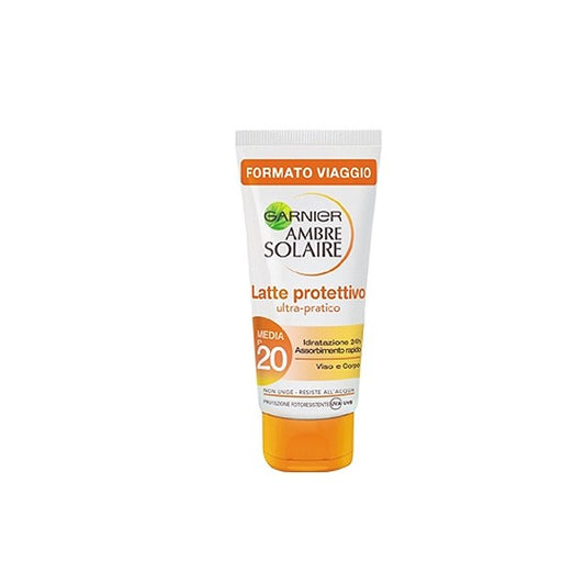 Garnier Ambre solaire latte solare spf 20 viso e corpo 50 ml. Formato Viaggio