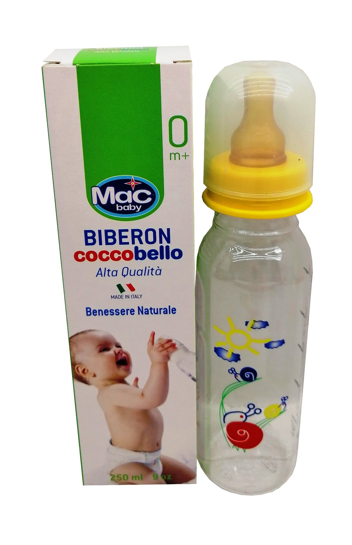Mac Biberon Coccobello 0 M+. 250 ml Giallo