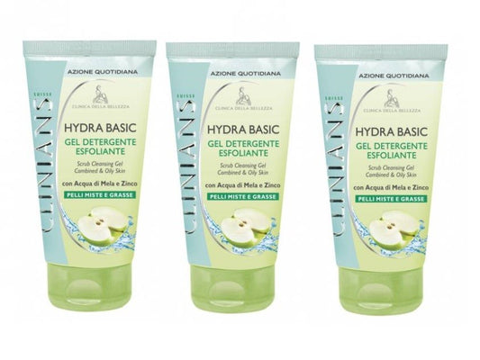 Set Da 3pz. Clinians Gel Detergente Esfoliante Mela e Zinco Pelli Miste e Grasse 150 ml