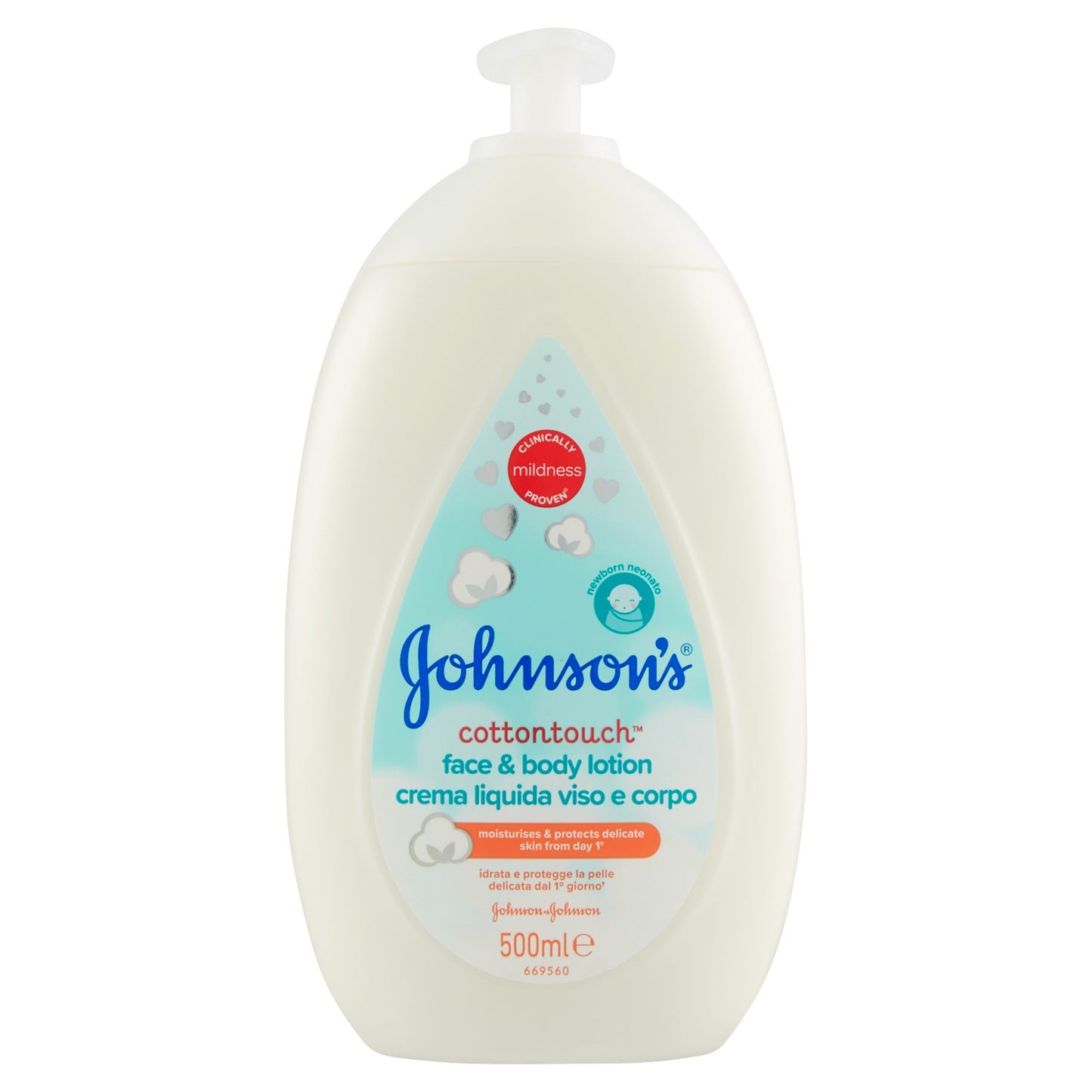 Johnson's Baby Crema Liquida Viso E Corpo Cottontouch Per La Pelle Delicata Del Neonato 500 ml