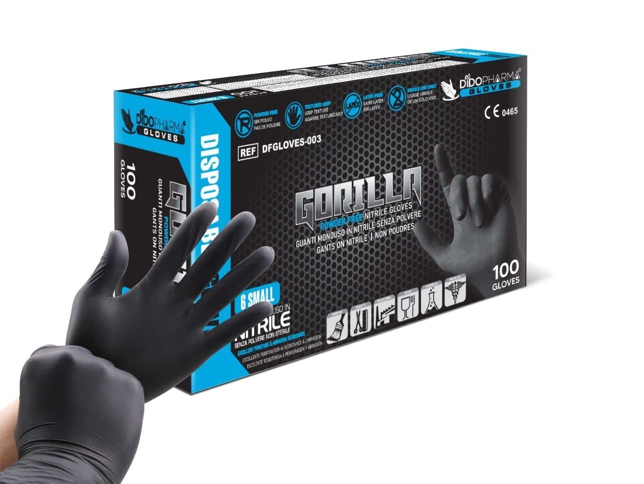 DidoPharma Guanti Nitrile Nero Small 100 pz Cartone Da 10 Box