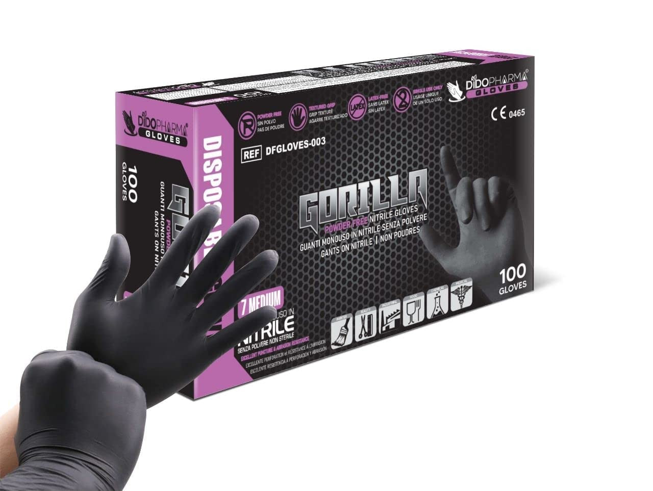 DidoPharma Guanti Nitrile Nero Medium 100 pz Cartone da 10 Box