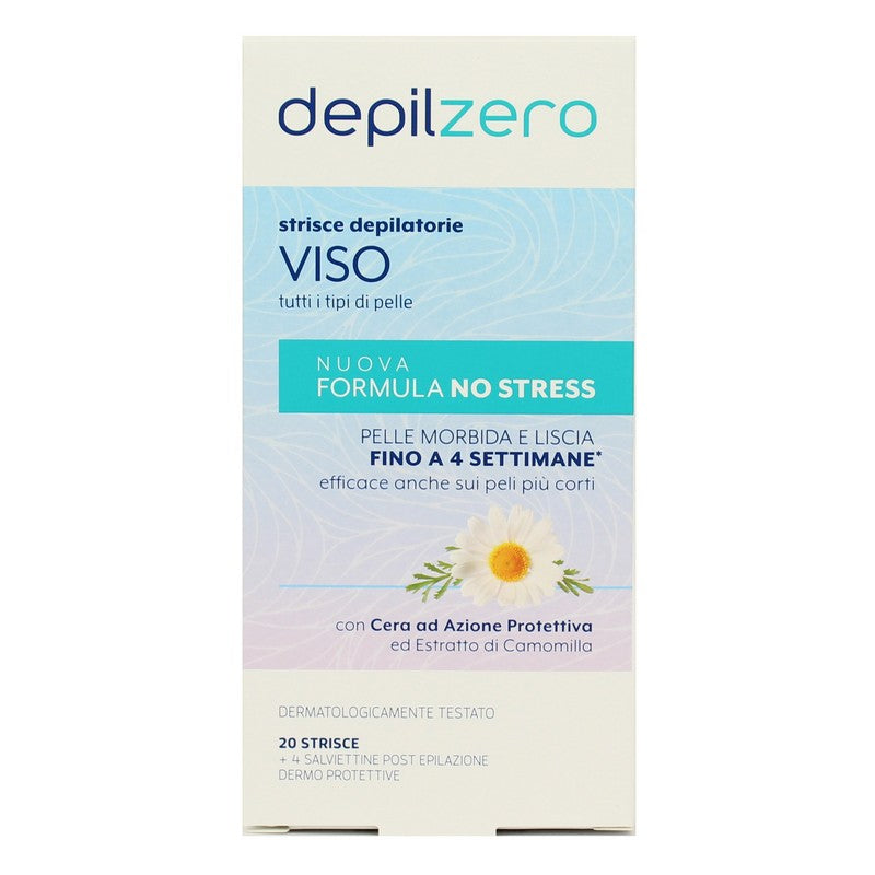 Depilzero Strisce Depilatorie Viso e Bikini Camomilla 20 Strisce + 4 Salviette