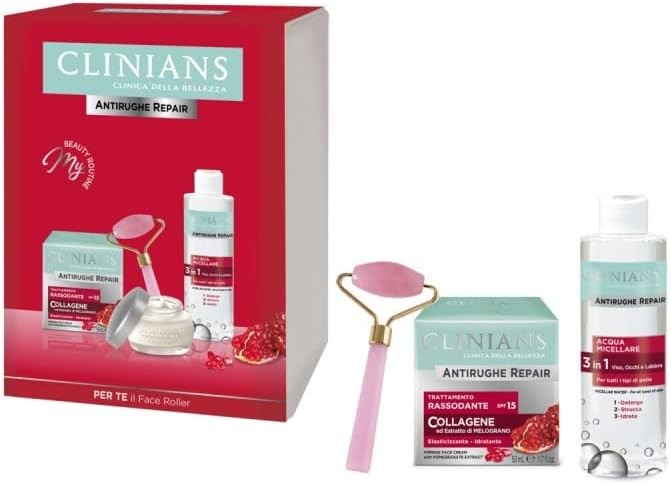 Clinians Antirughe Repair Conf. Acqua Micellare 3in1 & Trattamenrto Rassodante Collagene 50 ml. & Face Roller