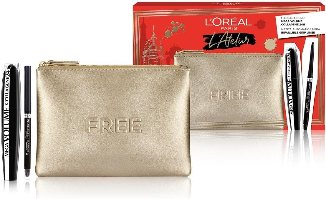 L'Oreal Kit Mascara Collagene Nero & Matita & Pochette