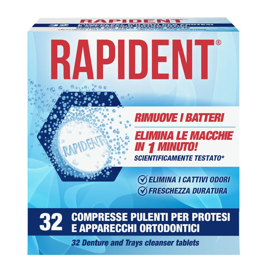 Rapident 32 Compresse Pulenti Protesi Rimuove i Batteri