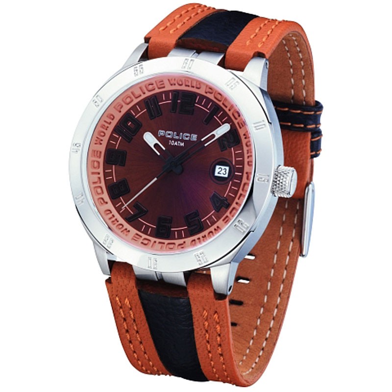 Police Orologgio Outlaw PL11807JS / 20 Quadrante Marrone Cinturino Bicolore