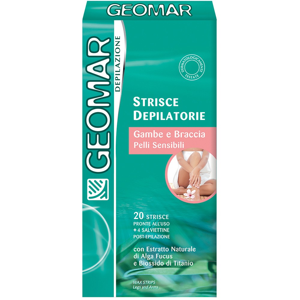 Geomar Strisce Depilatorie Gambe e Braccia - Pelli sensibili 20 Strisce