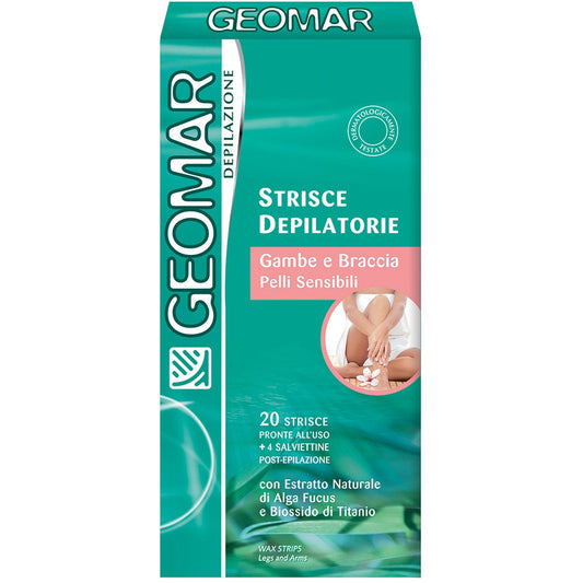 Geomar Strisce Depilatorie Gambe e Braccia - Pelli sensibili 20 Strisce