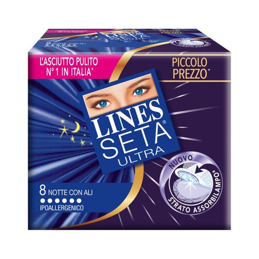 Lines Assorbenti Seta Ultra 8 Notte Con Ali